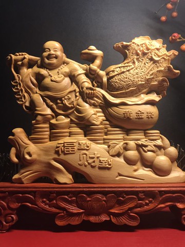 爆款新品崖柏福到財到彌勒擺件木雕 居家風水擺件收藏送禮佳品1入