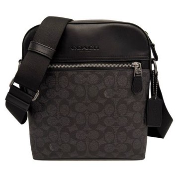 COACH 新款C LOGO前拉鍊男款斜背包(新款黑灰)