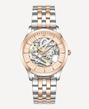 Kenneth Cole | Automatic Two-Tone Diamond-Accented Water Resistant Bracelet Watch in Two Tone Silver/Gold Rose