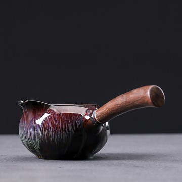 窯變天目釉建盞公道杯 陶瓷分茶器  側把茶海 功夫茶具配件1入