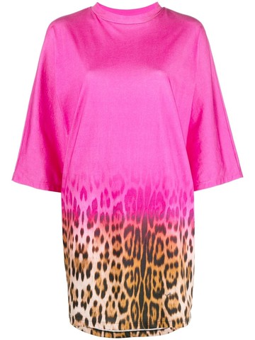 Roberto Cavalli - gradient leopard print T-shirt dress - women - Cotton - L - Pink