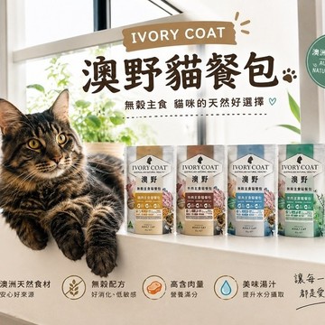 ✨貓日常✨✨IVORY COAT 澳野 （原澳克騎士）原野無穀主食成貓餐包 85g 室內化毛 腸胃呵護 活力保健