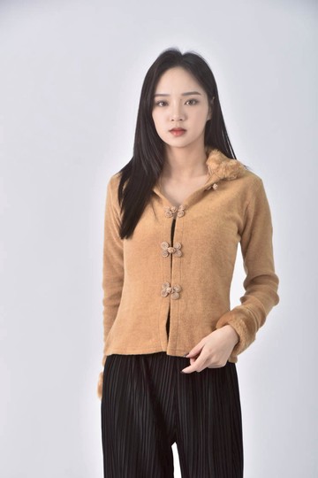 (S) lifelike lindarico羊毛中式棕色長袖上衣