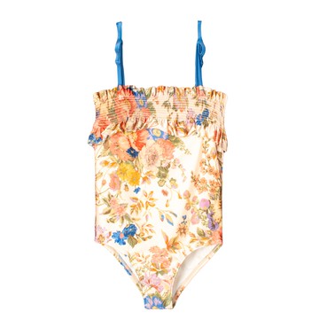 Zimmermann Kids August 花卉彈性抽褶連身泳裝