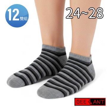 蜂蟻 大尺碼漸層條紋船型襪(12雙組#BA8005)