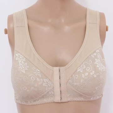 全棉無鋼圈中老年文胸 媽媽前扣內衣背心式 大碼胸罩純棉薄款批