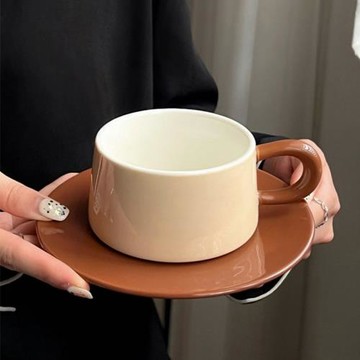 初秋輕復古小眾杏咖色咖啡杯碟套裝陶瓷拿鐵杯下午茶杯