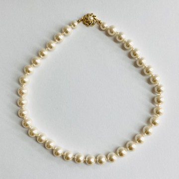 玻璃珍珠全結項鍊／10mm約43cm／米白／金色／日本製造