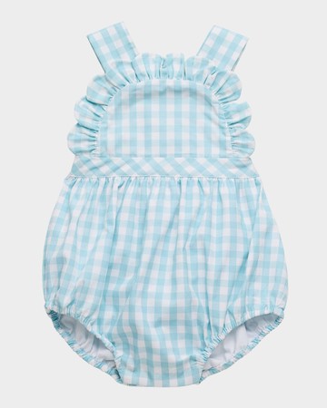 Girl's Ruffle Gingham-Print Bubble Romper, Size 6M-18M