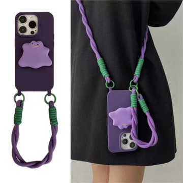 趙露思同款支架適用蘋果17/16手機殼簡約高級紫純色iphone15promax雙掛孔保護殼12硅膠軟11背帶繩14手提13