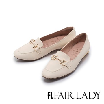 FAIR LADY 我的旅行日記  簡約啞光馬銜釦樂福平底鞋 亞麻(502651)
