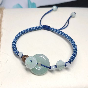 【願‧平安】冰綠翡翠平安扣編織手鍊 | 天然緬甸玉A貨翡翠 |送禮