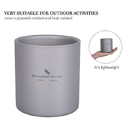 Boundless Voyage in Double Walled Titanium Cup Heat Resistant Mini Tea Drink Cup Outdoor Camping Mug Coffee Cups Camping Accessories (Ti3030D 450m