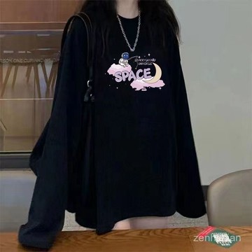 🎀韓版長袖上衣 大尺碼女裝 可愛卡通 印花上衣 寬鬆上衣 長袖T恤女 休閒上衣 內搭打底 百搭上衣 美式大學T