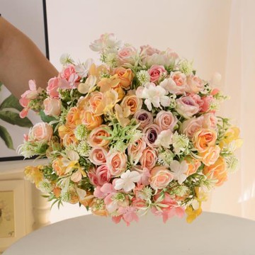 仿真玫瑰花 小把束花客廳擺設花裝飾花絹花餐桌輪胎茶幾假花柵欄