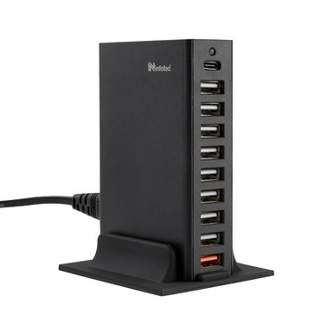 10孔桌上型充電器 【C081】 63W快充 PD+QC 桌面型 桌立 USB充電器 座式充電器 多孔充電器 延長線充電器 充電頭 充電器 infotec 旅充頭用品
