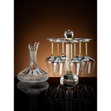 高檔水晶玻璃紅酒杯套裝家用輕奢金鉆勃艮第高腳葡萄酒杯子醒酒器