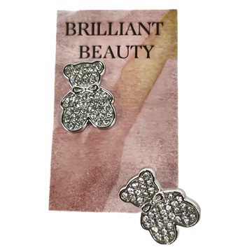 耀眼美人 滿鑽小熊寶寶鈦鋼耳環  銀色