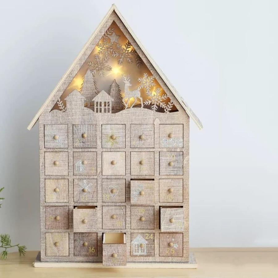 Advent Calendars Wood Christmas Calendar LED Lights Christmas House Deer Pi