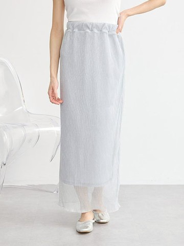 光澤細閃紗線羅紋薄紗長裙(01000065702) - earth music&ecology