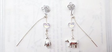 |極地的愛|北極熊與企鵝・施華洛世奇愛心 環保意識耳環 純銀耳鏈