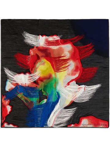 Alexander McQueen - Solarised Flower logo-print shawl - women - Wool/Viscose/Polyester/Silk - One Size - Black