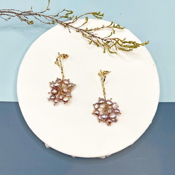 簡約珍珠耳環 珍珠耳環 粉紅色珍珠 清雅耳環 樹枝 改耳夾