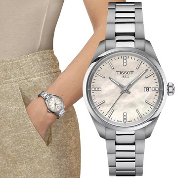 TISSOT天梭 PR100 珍珠貝 經典簡約石英腕錶 34mm / T1502101111600