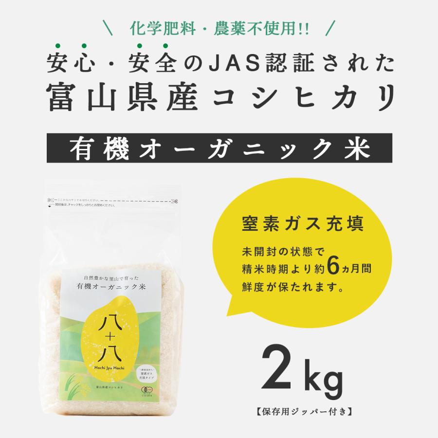 新米 米 無農薬 2kg 2キロ コシヒカリ 有機 富山 真空パック 長期保存 チャック付き 送料無料