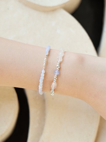 像霧像雲又像風。藍紋瑪瑙 Blue Lace Agate 純銀 時髦水晶手鍊