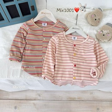 🌈✨mix1001彩虹條紋花型釦圓弧下擺外套 ✨兒童秋日必備彩條外套5-17