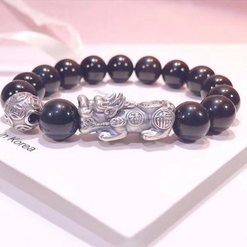 【龍騰彩岩】招財神器 黑曜石 貔貅  手珠 手鍊 避邪 聖物 護身符 小人遠離我 好運快快來 LT2873