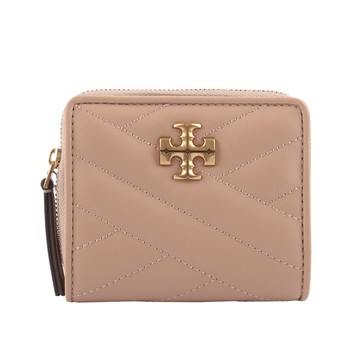TORY BURCH Kira 絎縫皮革暗釦拉鍊零錢袋短夾(淺沙色)