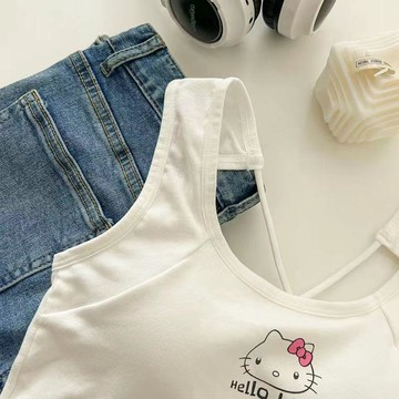 【臺灣-出貨】HelloKitty原創百搭交叉吊帶背心帶胸墊上衣高中生內衣女DKP25