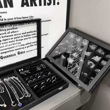 高檔珠寶首飾收納盒防塵簡約戒指項鏈耳環飾品文玩擺攤展示道具架-快速出貨