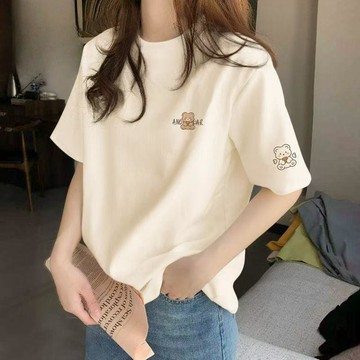 【台灣现貨】可愛印花短袖 純棉上衣 oversize T恤 圓領上衣 美式短袖T恤 女生短袖 印花T恤 寬鬆T恤 女T恤