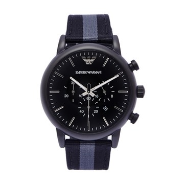 ARMANI 霸氣時尚男性三眼計時帆布手錶(AR1948)-黑面/44mm