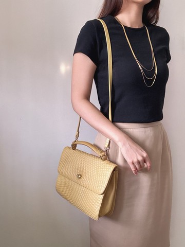 中古美品 Bally 羊革手提包 風琴包 高級黃 斜背包