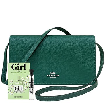 COACH 湖水綠色防刮皮革斜背包+ROCHAS 羅莎女孩隨身小香