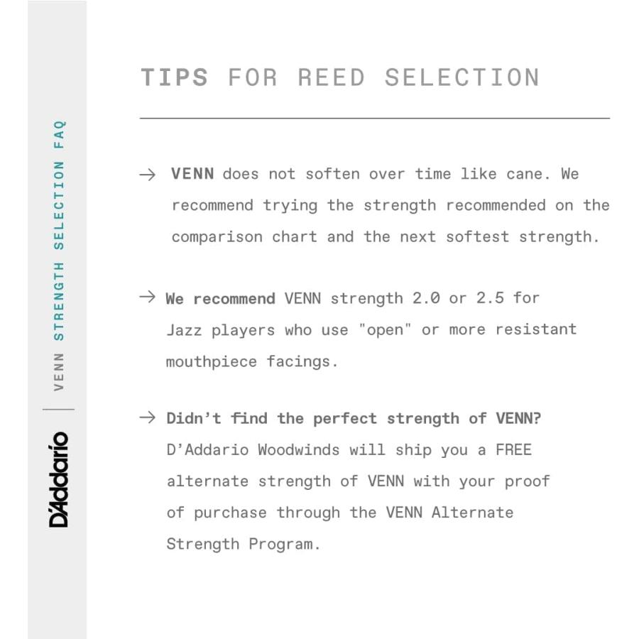 D'Addario D Addario WoodWinds シンセティックリード アルトサックス用 VENN G2 強度3.0