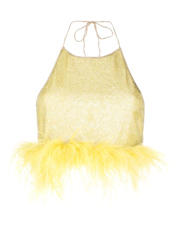 Oséree - Lumière Plumage embellished Lurex top - women - Polyamide/Metallic Fibre/Polyamide/Elastane - L - Yellow