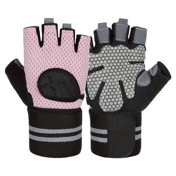 小麥購物 半指運動手套 L796  1個  灰粉色  L