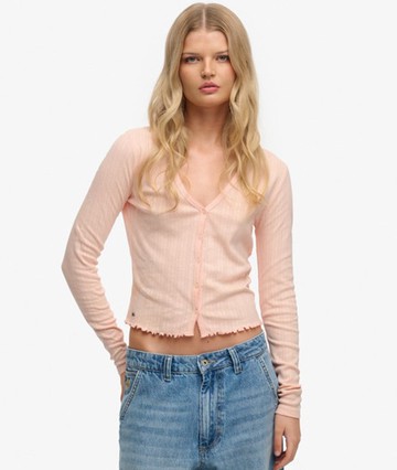 Superdry Women's Athletic Essential Pointelle Cardigan Pink Size: 2