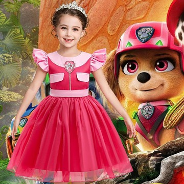 【臺灣出貨】汪汪隊天天女童連衣裙 粉色狗狗主題兒童 cosplay 服裝 萬聖節派對舞臺角色扮演表演童裝 cos 連衣裙