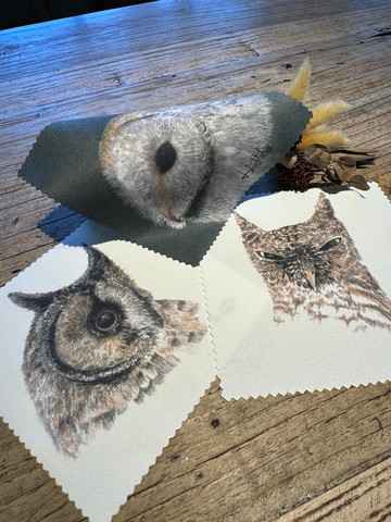 手繪 台灣 貓頭鷹 麂皮 拭淨布 眼鏡布 3件組