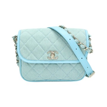 CHANEL 香奈兒 藍色 丹寧布 郵差包 肩背包 【二手名牌BRAND OFF】