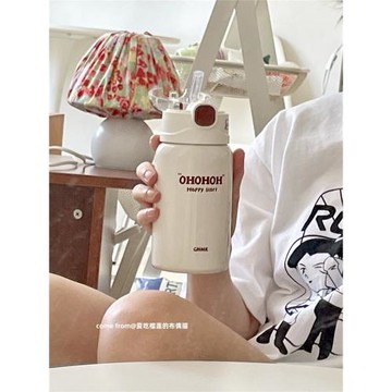 簡約學生小清新食品級304保溫杯帶吸管ins風不銹鋼水杯便攜杯子女