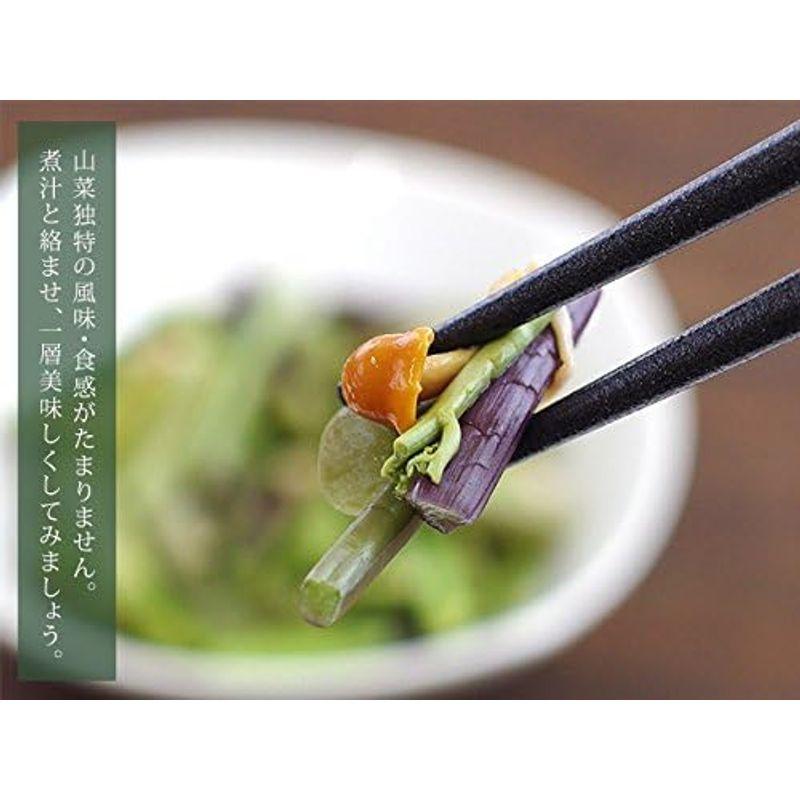 山菜ミックス 80g (みず・わらび・えのき・たけのこ・なめこが入った水煮)(芽ばえの里)山菜独特の食感と風味がたまらない国産水煮。