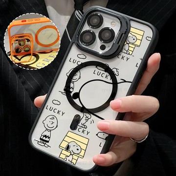 線條狗狗 磁吸手機殼 金屬鏡頭支架 保護殼 適用於iPhone 17 16 15 14 13 12 11 Max防摔殼