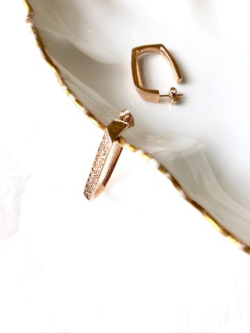 閃耀矩形玫瑰金圈形耳環